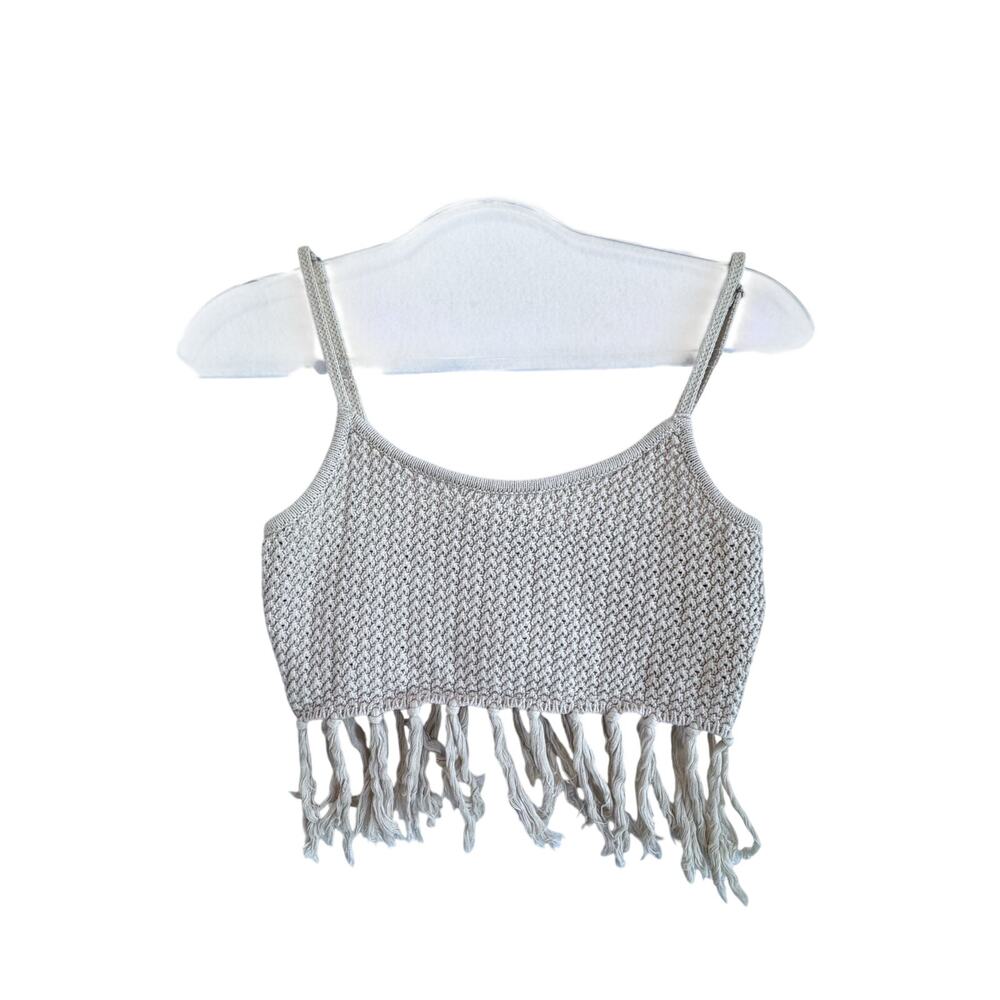 Knit Fringe Skirt 2 piece Set Slit Crop Tank Coastal Resort Beach Boho Chi - Picture 8 of 9